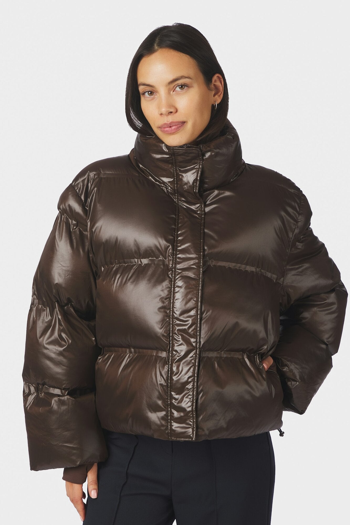 Rhea Shiny Puffer dunjakke – Chocolate Brown